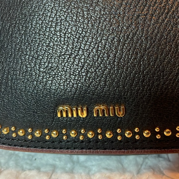 Miu Miu Rare Dahlia Madras Crystal Rhinestone Stud Black Leather Bag Purse - Picture 7 of 15